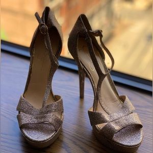 Jessica Simpson gold glitter stiletto platform heels size 10m